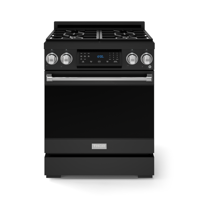 THOR Kitchen - 30-inch Gordon Ramsay Series Professional Gas Range with Tilt Panel Touch Control in Matte Black/Stainless Steel - RSG30B-SS - IMG1