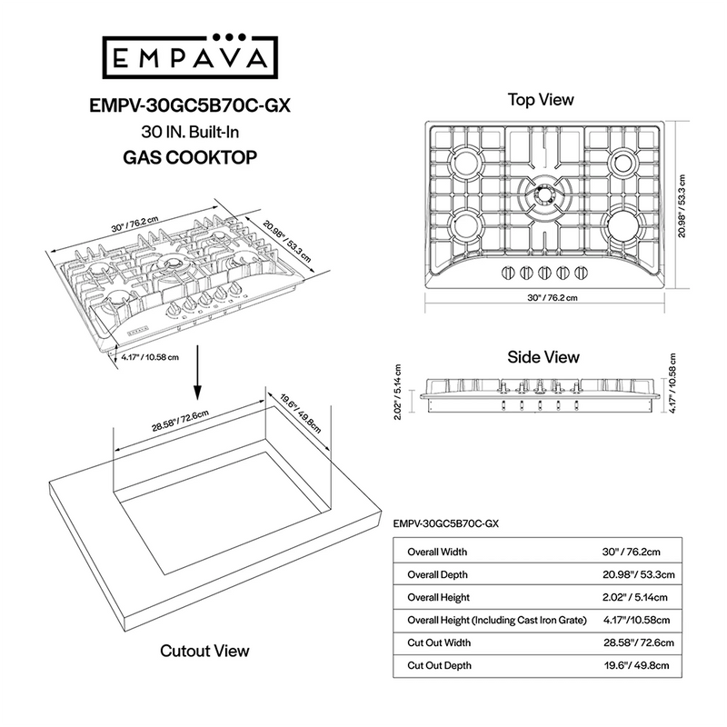 Empava - 30-inch Built-in Gas Cooktops - EMPV-30GC5B70C-GX - IMG10