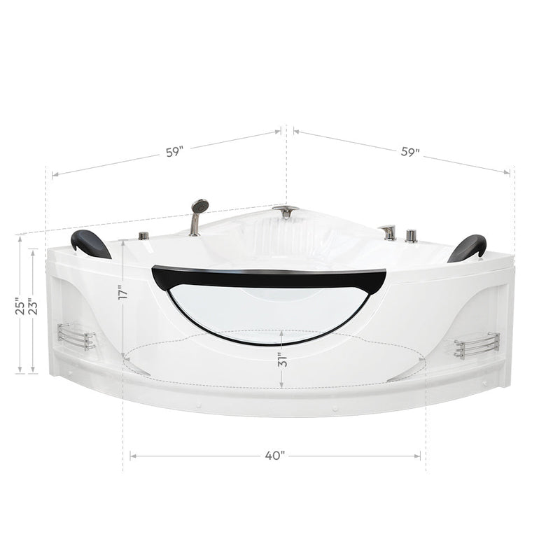 Empava - 59" Alcove Whirlpool Inline Heater LED Tub with Left Drain - EMPV-59JT319LED - IMG11