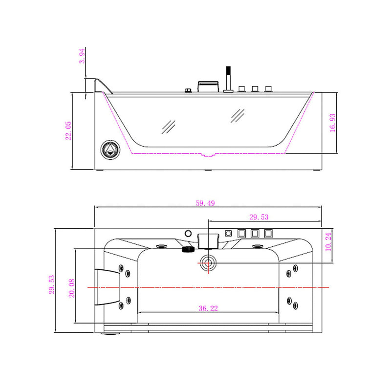 Empava - 59" Alcove LED Whirlpool Bathtub with Center Drain - EMPV-59JT408LED - IMG10