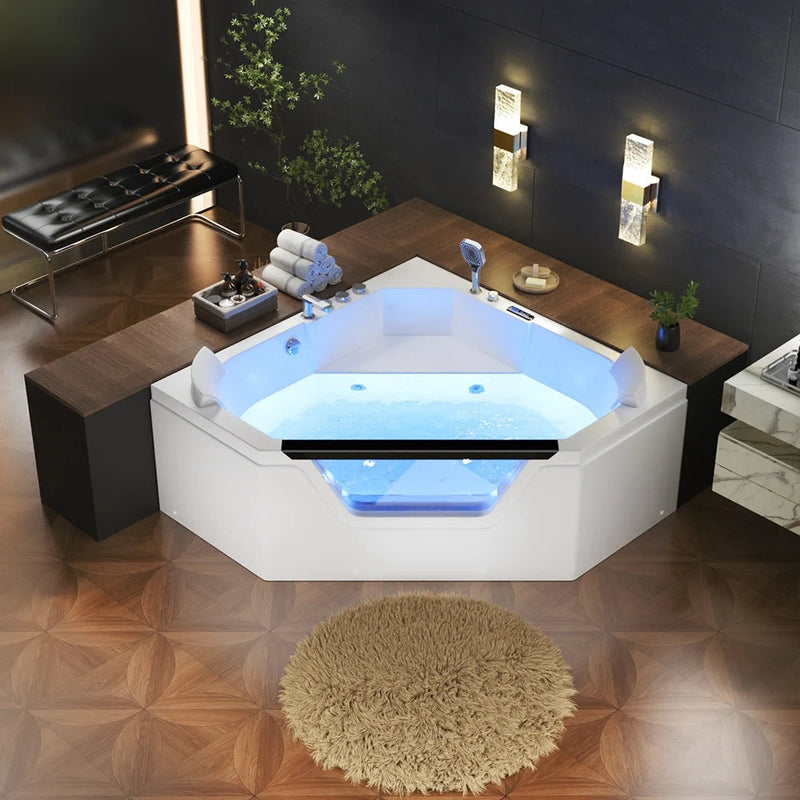 Empava - 59" Alcove Combo Massage Whirlpool Inline Heater LED Tub with Left Drain - EMPV-59PRO03 - IMG1