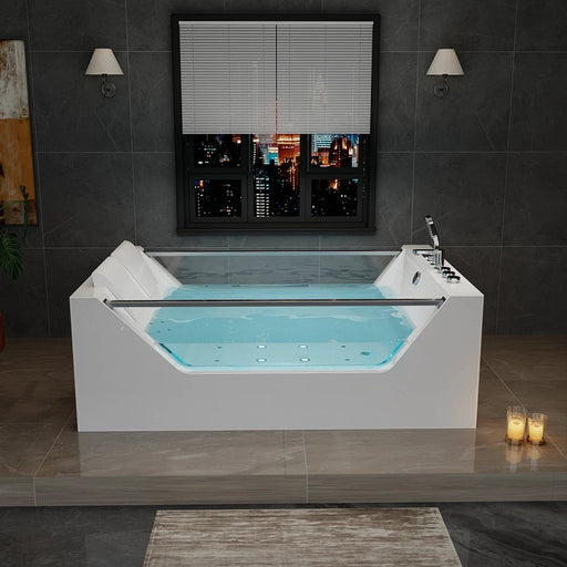 Empava - 71" Freestanding Combo Massage Whirlpool Inline Heater 2-Person Bathtub with Dual Glass Design - EMPV-71PRO01 - IMG1