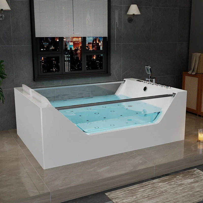 Empava - 71" Freestanding Combo Massage Whirlpool Inline Heater 2-Person Bathtub with Dual Glass Design - EMPV-71PRO01 - IMG2