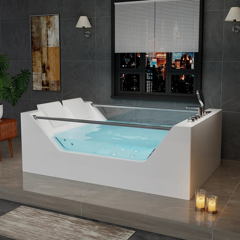 Empava - 71" Freestanding Combo Massage Whirlpool Inline Heater 2-Person Bathtub with Dual Glass Design - EMPV-71PRO01 - IMG3