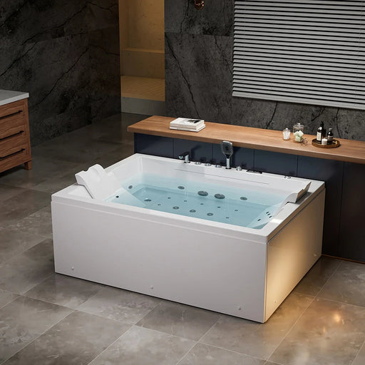 Empava - 71" Alcove Inline Heater Combo Massage Whirlpool 2-Person Tub with Waterfall - EMPV-71PRO02 - IMG2