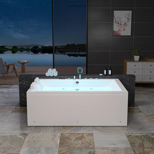 Empava - 71" Alcove Dual Massage Whirlpool Inline Heater 2-Person Bathtub with Center Drain - EMPV-71PRO04 - IMG1