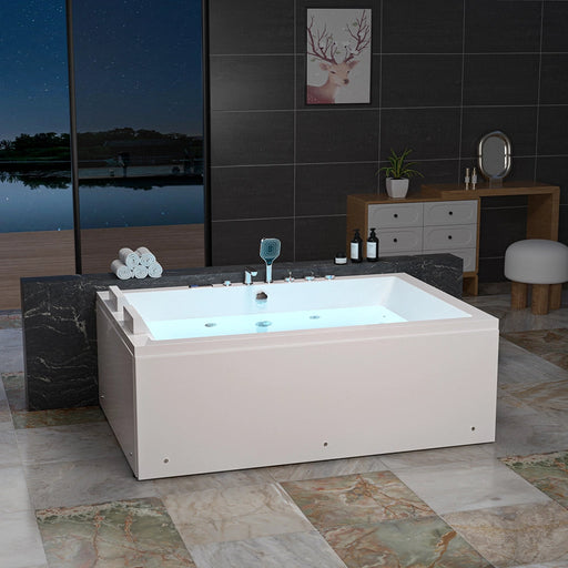 Empava - 71" Alcove Dual Massage Whirlpool Inline Heater 2-Person Bathtub with Center Drain - EMPV-71PRO04 - IMG2