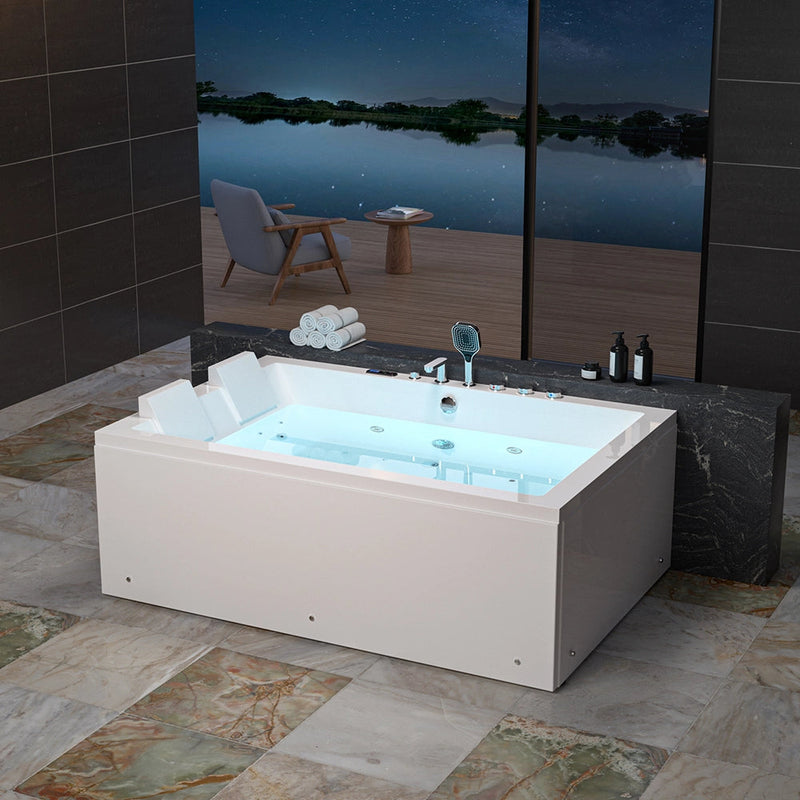 Empava - 71" Alcove Dual Massage Whirlpool Inline Heater 2-Person Bathtub with Center Drain - EMPV-71PRO04 - IMG3