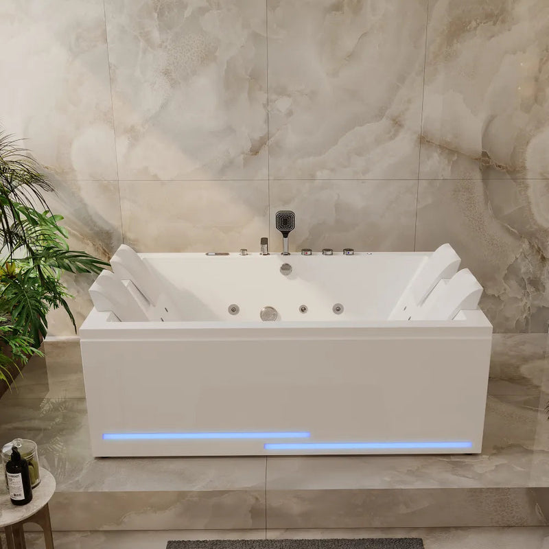 Empava - 71" Alcove Dual Massage Whirlpool Inline Heater 2-Person Bathtub with Revi-skin Therapy - EMPV-71PRO05 - IMG1