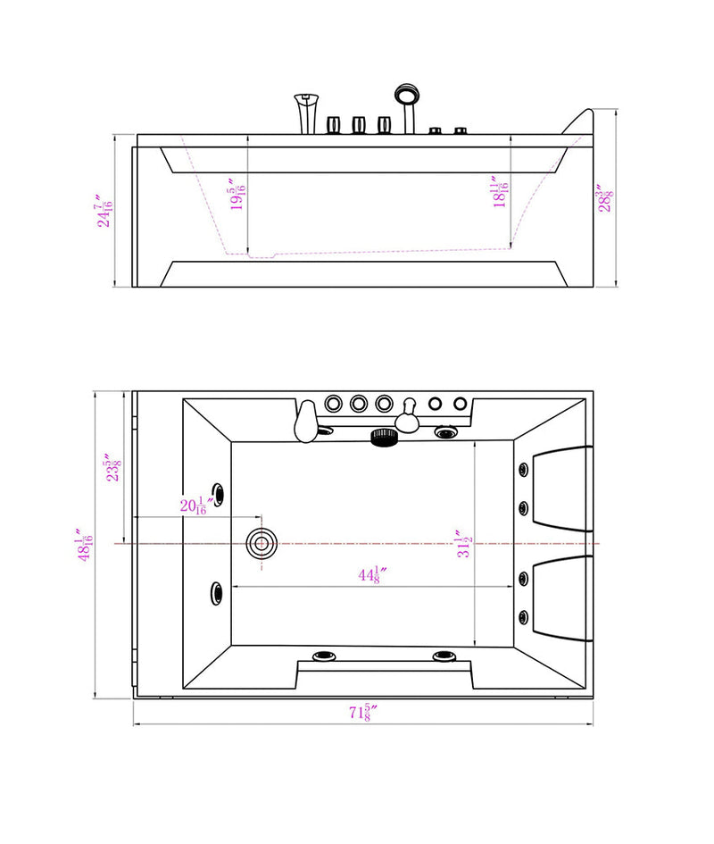 Empava - 72" Alcove Whirlpool LED Bathtub for 2 Persons with Left Drain - EMPV-72JT367LED - IMG10