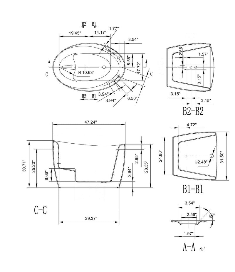 Empava - 48" Freestanding Japanese-Style Air Massage Bathtub with Reversible Drain - EMPV-48JT011 - IMG12