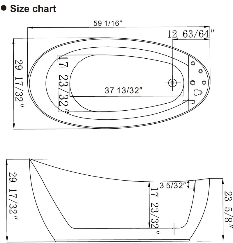 Empava - 59" Acrylic Freestanding Whirlpool Tub with Reversible Drain - EMPV-59AIS04 - IMG8