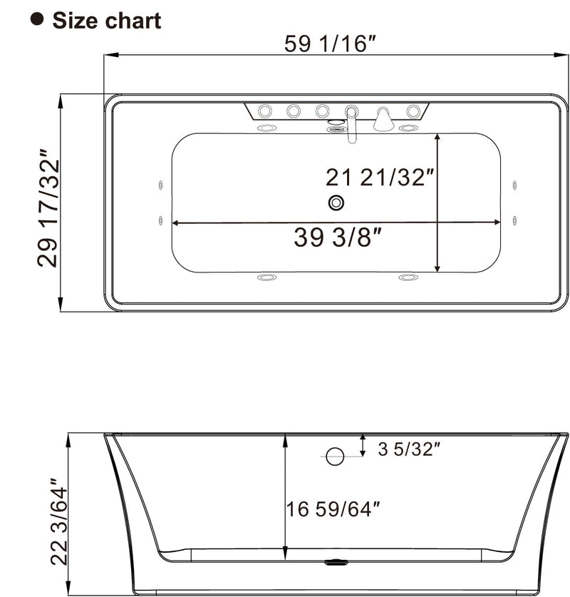 Empava - 59" Freestanding Rectangle Whirlpool Bathtub with Center Drain - EMPV-59AIS15 - IMG11