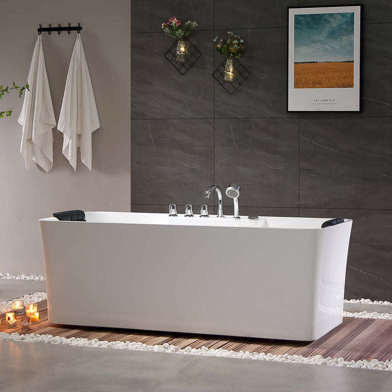 Empava - 59" Freestanding Rectangle Whirlpool Bathtub with Center Drain - EMPV-59AIS15 - IMG1