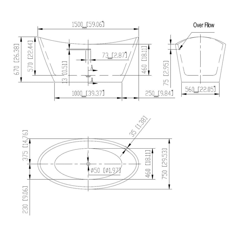 Empava - 59" Freestanding Soaking Tub with Center Drain - EMPV-59FT1518 - IMG11