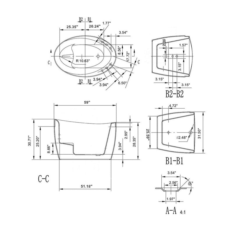 Empava - 59" Freestanding Japanese-Style Air Massage Bathtub with Reversible Drain - EMPV-59JT011 - IMG11