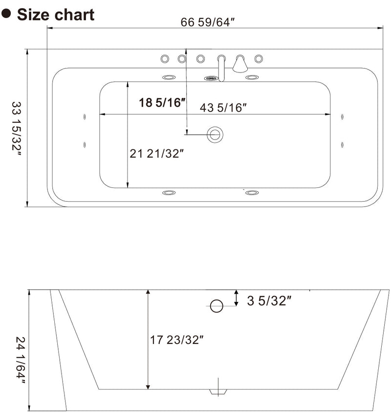 Empava - 67" Freestanding Whirlpool Bathtub with Faucet and Center Drain - EMPV-67AIS03 - IMG10