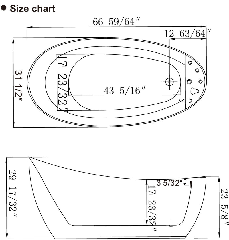 Empava - 67" Acrylic Freestanding Whirlpool Tub with Reversible Drain - EMPV-67AIS05 - IMG9