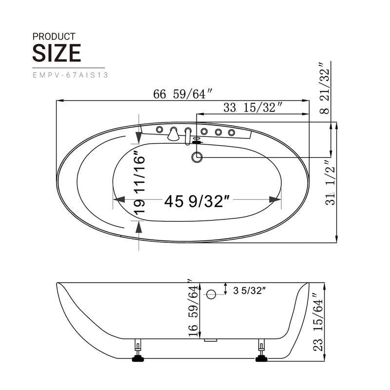Empava - 67" Acrylic Freestanding Whirlpool Bathtub with Center Drain - EMPV-67AIS13 - IMG11