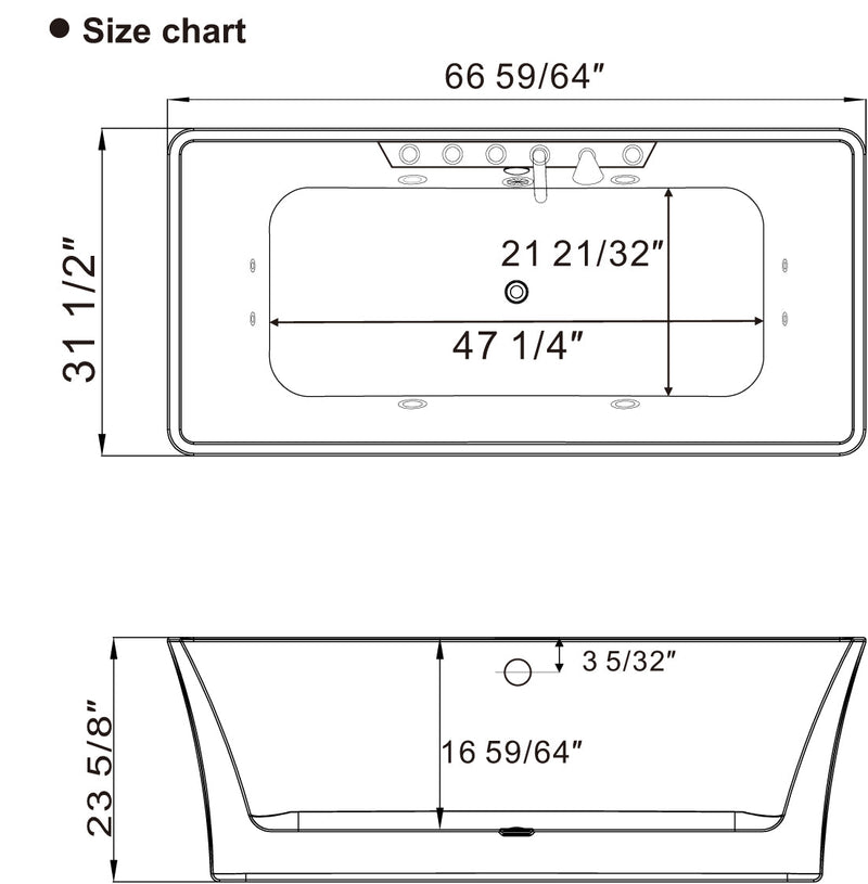 Empava - 67" Freestanding Rectangle Whirlpool Bathtub with Center Drain - EMPV-67AIS16 - IMG13