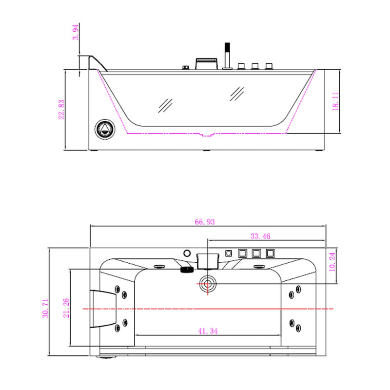 Empava - 67" Alcove LED Whirlpool Bathtub with Center Drain - EMPV-67JT408LED - IMG11