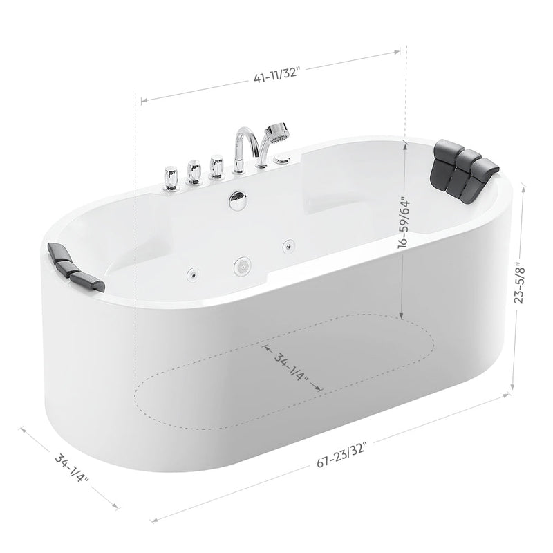 Empava - 67" Oval Freestanding Whirlpool Bathtub with Center Drain - EMPV-67AIS17 - IMG11