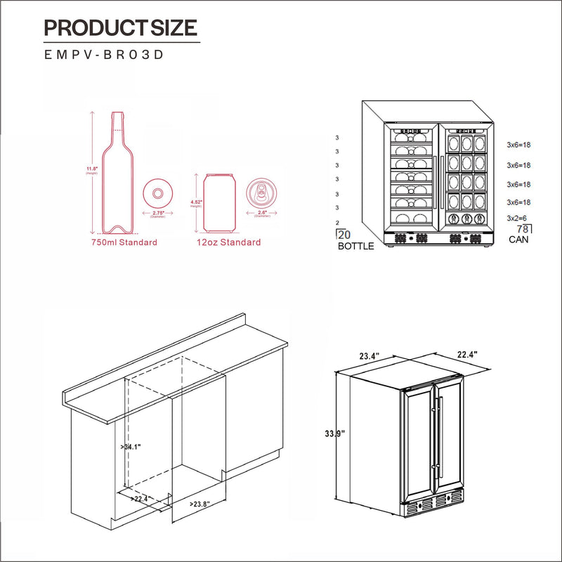 Empava - 24-inch Dual Zone Wine and Beer Fridge Beverage Cooler - EMPV-BR03D - IMG17
