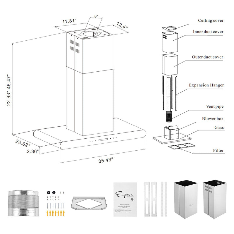 Empava - 36-inch 400 CFM Island Ducted Range Hood - EMPV-36RH10 - IMG9