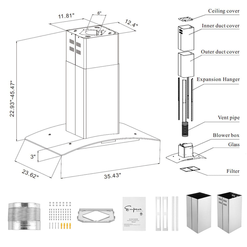 Empava - 36-inch 400 CFM Kitchen Island Wall Mount Ducted Range Hood - EMPV-36RH09 - IMG13