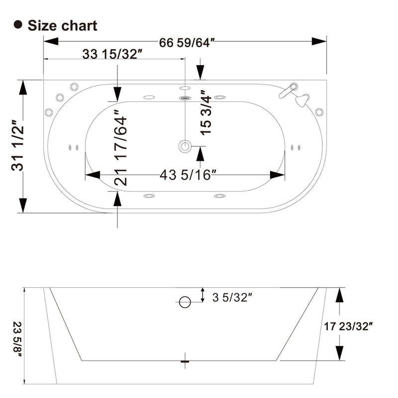 Empava - 67" Freestanding Hydro Massage Whirlpool Bathtub with Center Drain - EMPV-67AIS07 - IMG11
