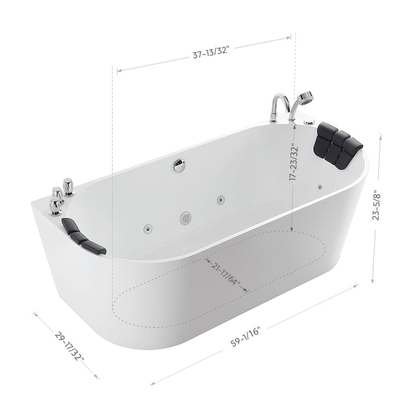 Empava - 59" Freestanding Hydro Massage Whirlpool Bathtub with Center Drain - EMPV-59AIS06 - IMG11