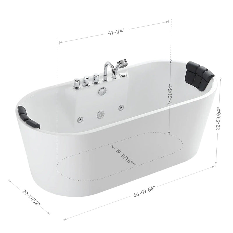 Empava - 67" Freestanding Oval Whirlpool Bathtub with Center Drain - EMPV-67AIS01 - IMG11