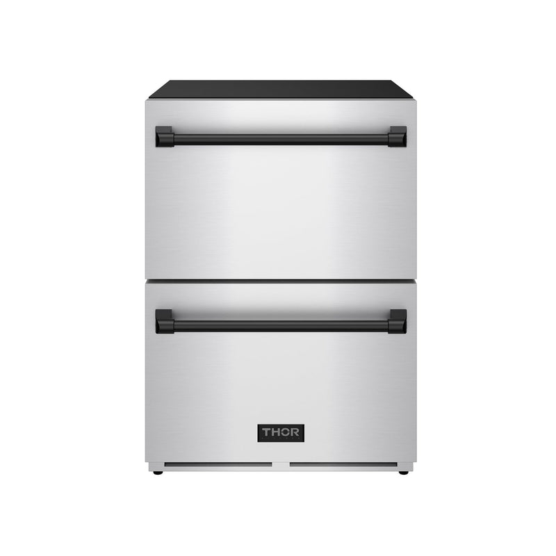 THOR Kitchen - Gordon Ramsay Series 24" Undercounter Built-In or Freestanding Drawer Refrigerator Stainless Steel/Black - RF24U-BLK - IMG1