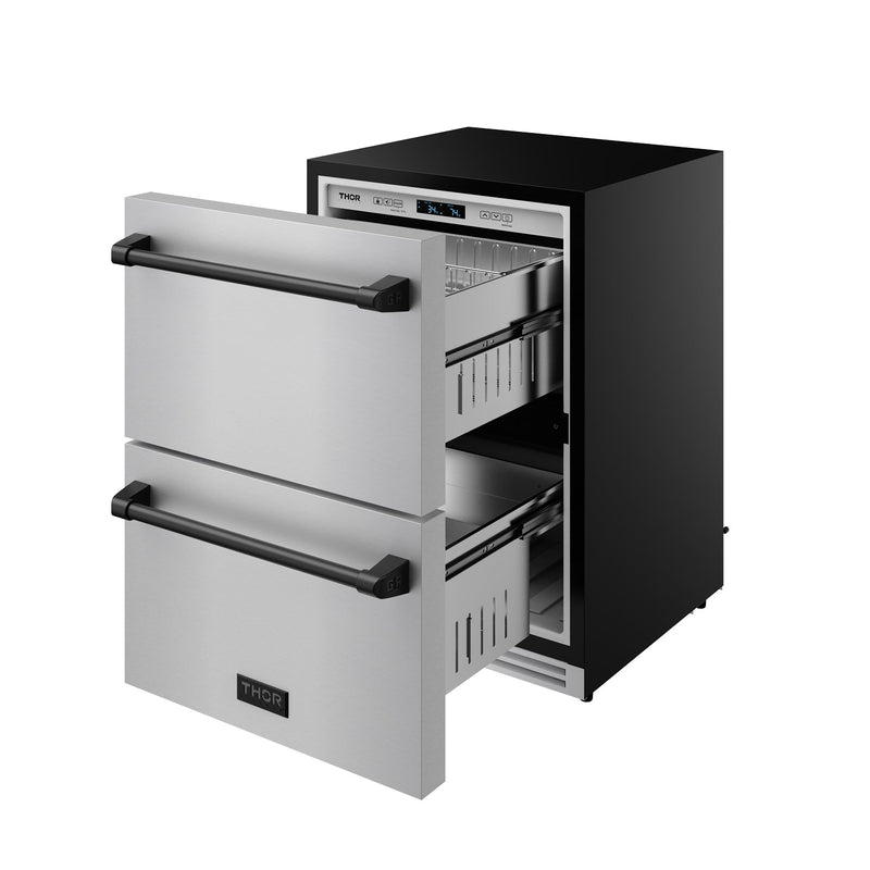 THOR Kitchen - Gordon Ramsay Series 24" Undercounter Built-In or Freestanding Drawer Refrigerator Stainless Steel/Black - RF24U-BLK - IMG5