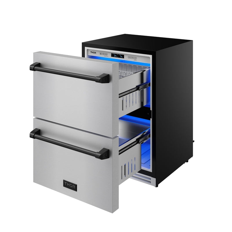 THOR Kitchen - Gordon Ramsay Series 24" Undercounter Built-In or Freestanding Drawer Refrigerator Stainless Steel/Black - RF24U-BLK - IMG6
