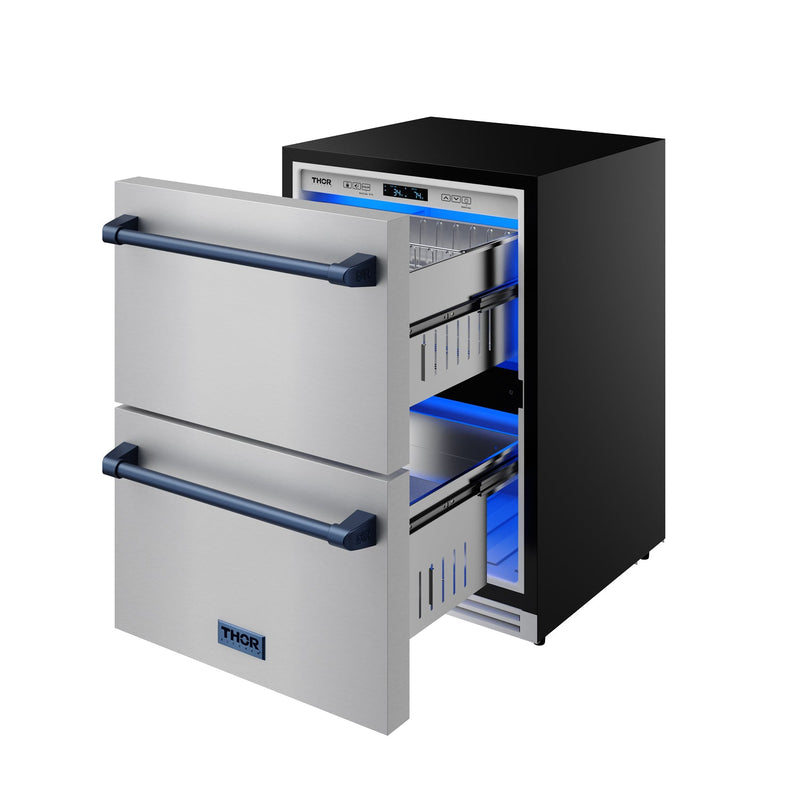 THOR Kitchen - Gordon Ramsay Series 24" Undercounter Built-In or Freestanding Drawer Refrigerator Stainless Steel/Blue - RF24U-BLU - IMG6