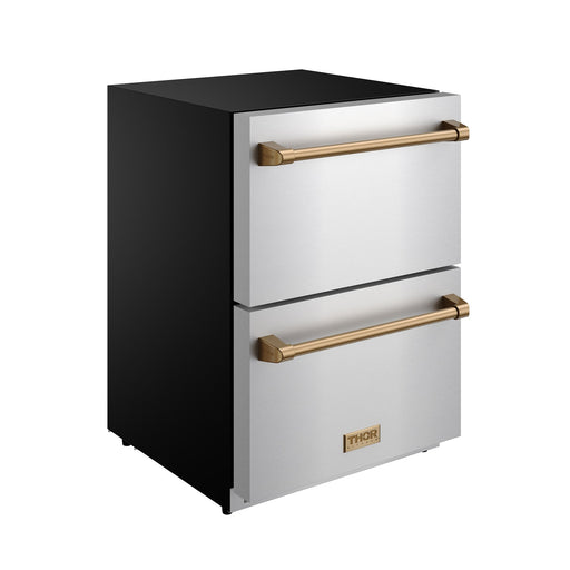 THOR Kitchen - Gordon Ramsay Series 24" Undercounter Built-In or Freestanding Drawer Refrigerator Stainless Steel/Bronze - RF24U-BRZ - IMG2