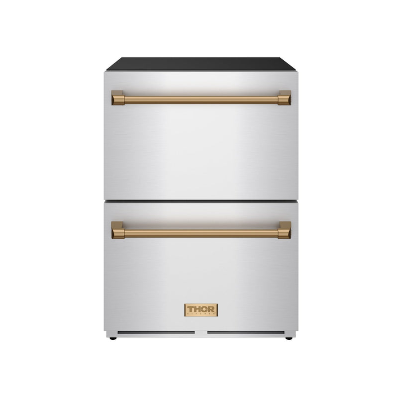 THOR Kitchen - Gordon Ramsay Series 24″ Undercounter Built-In / Freestanding Drawer Freezer Stainless Steel/Bronze - RZ24U-BRZ - IMG1