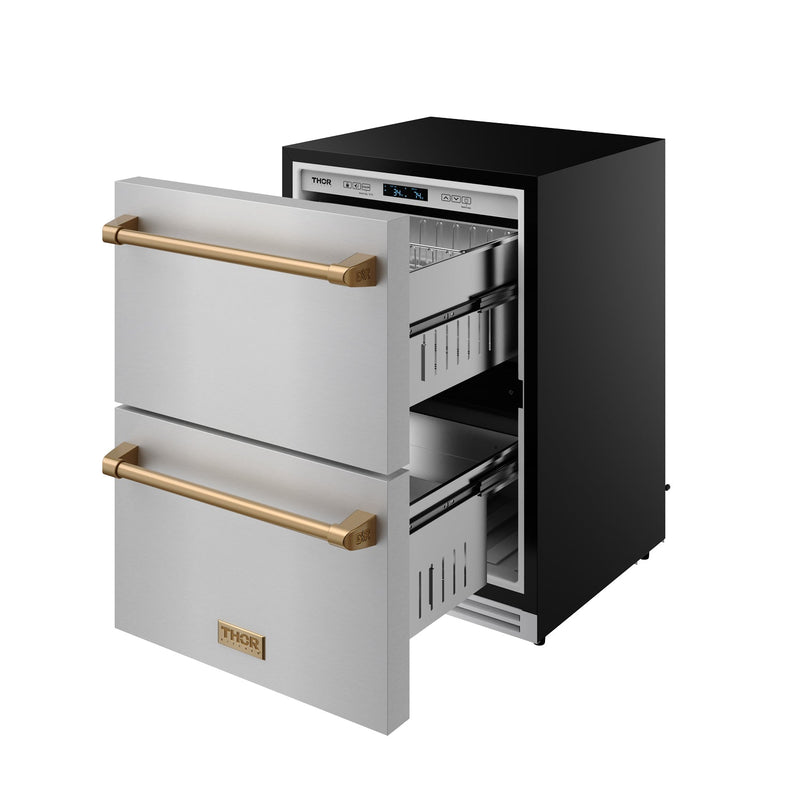 THOR Kitchen - Gordon Ramsay Series 24" Undercounter Built-In or Freestanding Drawer Refrigerator Stainless Steel/Bronze - RF24U-BRZ - IMG4