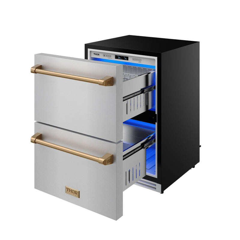 THOR Kitchen - Gordon Ramsay Series 24" Undercounter Built-In or Freestanding Drawer Refrigerator Stainless Steel/Bronze - RF24U-BRZ - IMG5