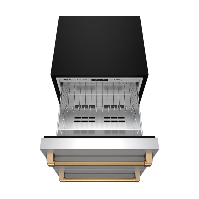 THOR Kitchen - Gordon Ramsay Series 24" Undercounter Built-In or Freestanding Drawer Refrigerator Stainless Steel/Bronze - RF24U-BRZ - IMG7