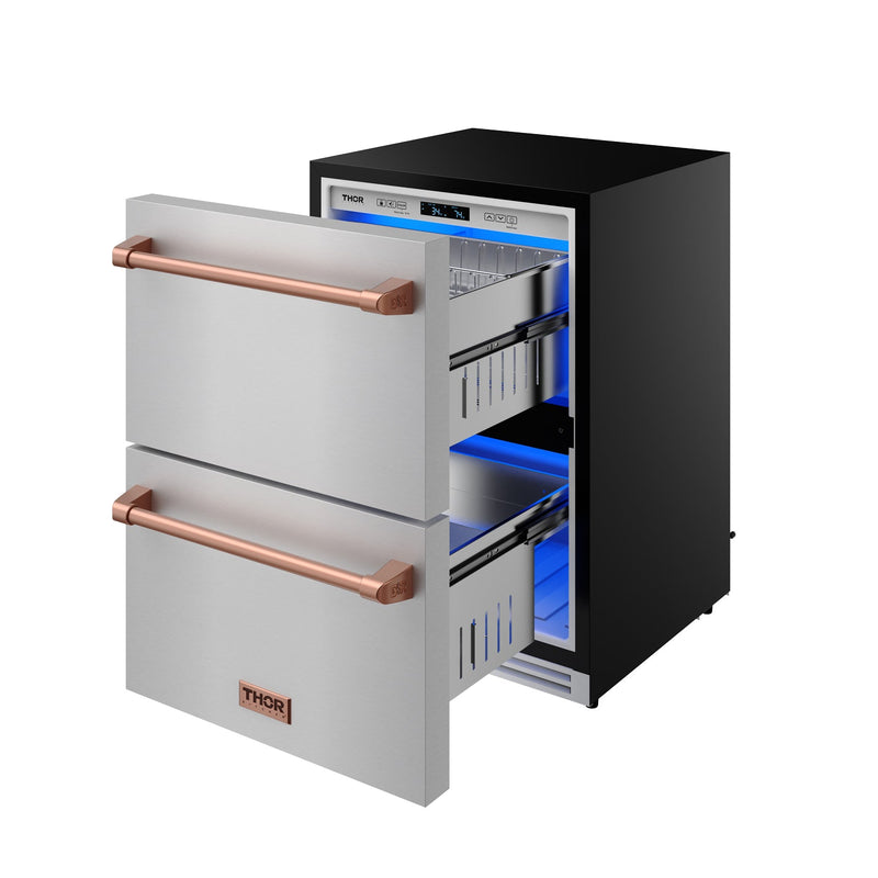 THOR Kitchen - Gordon Ramsay Series 24" Undercounter Built-In or Freestanding Drawer Refrigerator Stainless Steel/Rose Gold - RF24U-RSG - IMG5