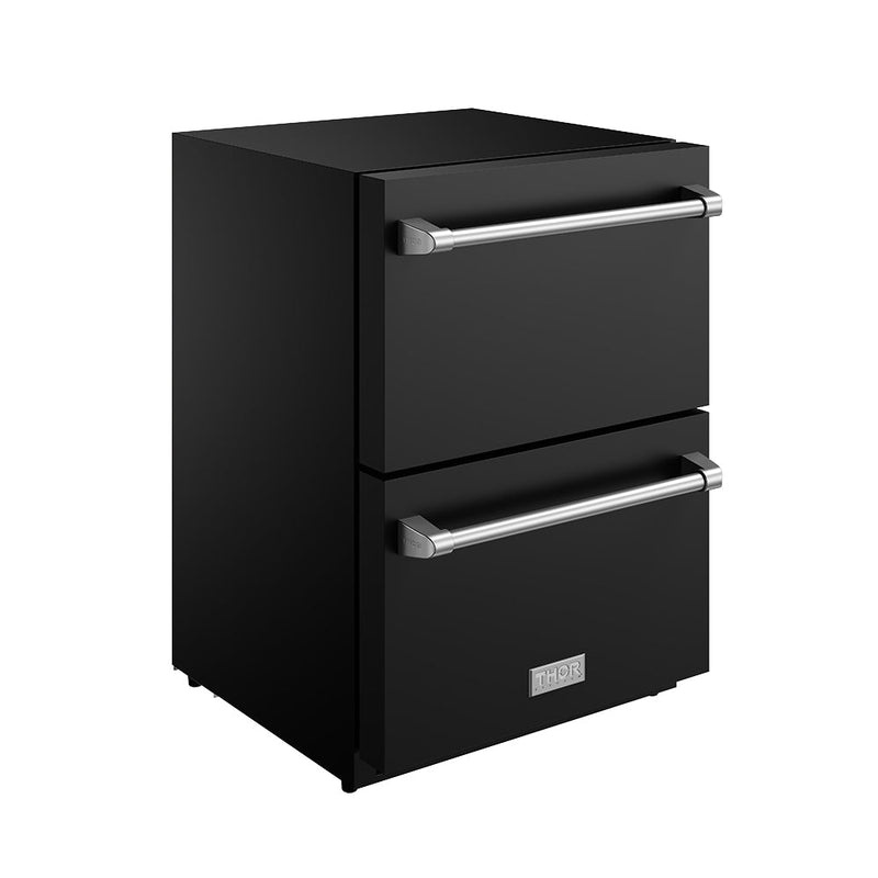THOR Kitchen - Gordon Ramsay Series 24" Undercounter Built-In or Freestanding Drawer Refrigerator Black/Stainless Steel - RF24UB-SS - IMG3