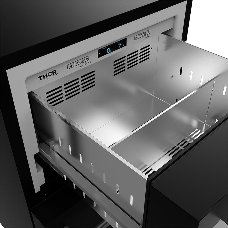 THOR Kitchen - Gordon Ramsay Series 24" Undercounter Built-In or Freestanding Drawer Refrigerator Black/Stainless Steel - RF24UB-SS - IMG8