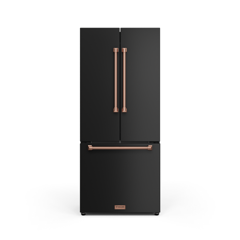 THOR Kitchen - 30-inch Gordon Ramsay Series 17.5 cu ft French Door Counter Depth Refrigerator with Ice Maker in Black/Rose Gold - RF3017FFD00-RSG - IMG1
