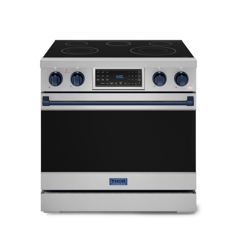 THOR Kitchen - 36-inch Gordon Ramsay Series Professional Electric Range with Tilt Panel Touch Control in Stainless Steel/Navy Blue - RSE36-BLU - IMG1
