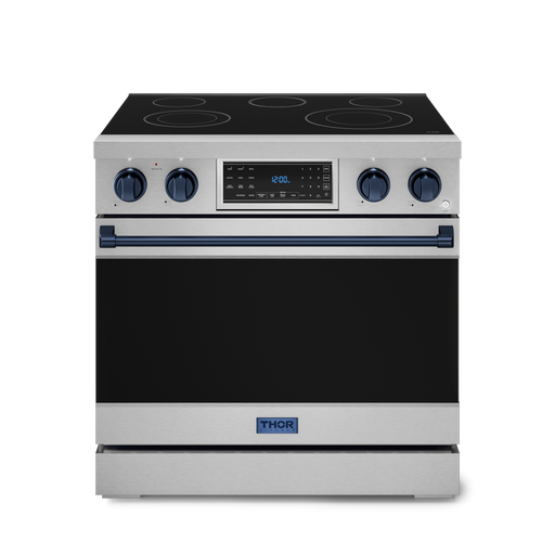 THOR Kitchen - 36-inch Gordon Ramsay Series Professional Electric Range with Tilt Panel Touch Control in Stainless Steel/Navy Blue - RSE36-BLU - IMG1