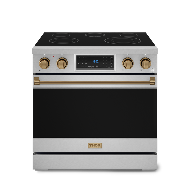 THOR Kitchen - 36-inch Gordon Ramsay Series Professional Electric Range with Tilt Panel Touch Control in Stainless Steel/Bronze - RSE36-BRZ - IMG1