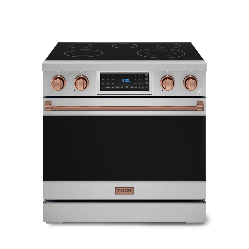 THOR Kitchen - 36-inch Gordon Ramsay Series Professional Electric Range with Tilt Panel Touch Control in Stainless Steel/Rose Gold - RSE36-RSG - IMG1