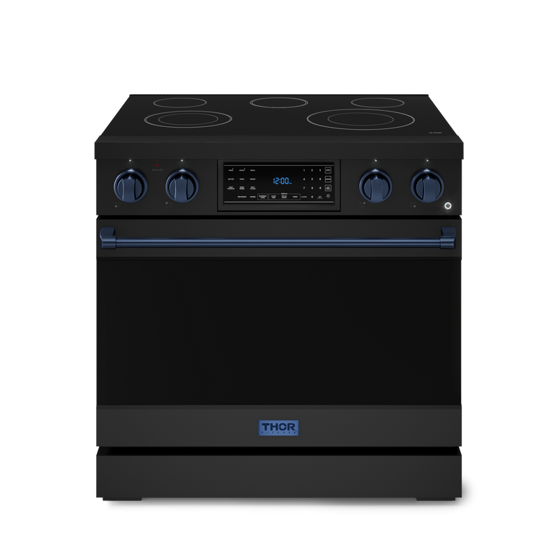 THOR Kitchen - 36-inch Gordon Ramsay Series Professional Electric Range with Tilt Panel Touch Control in Black/Navy Blue - RSE36B-BLU - IMG1
